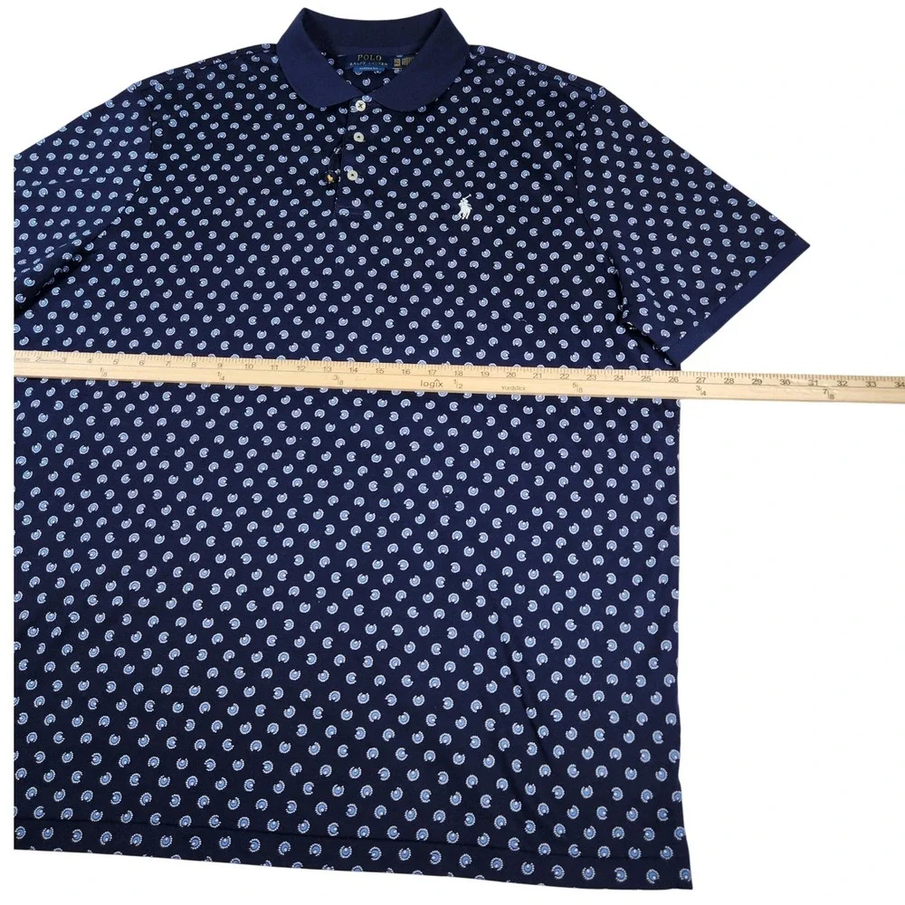 NWT Polo Ralph Lauren Men Blue Horseshoe Medallion Print Polo Shirt XXL /‎ 2XL